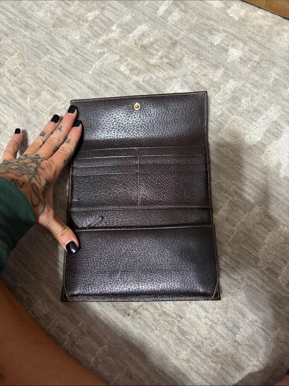 Gucci Beige Brown GG Canvas Bow Continental Wallet with Green-Red Accent